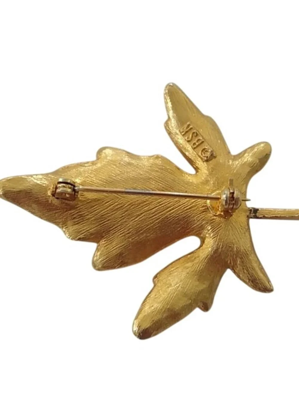 Vintage BSK Goldtone Metal Leaf Brooch